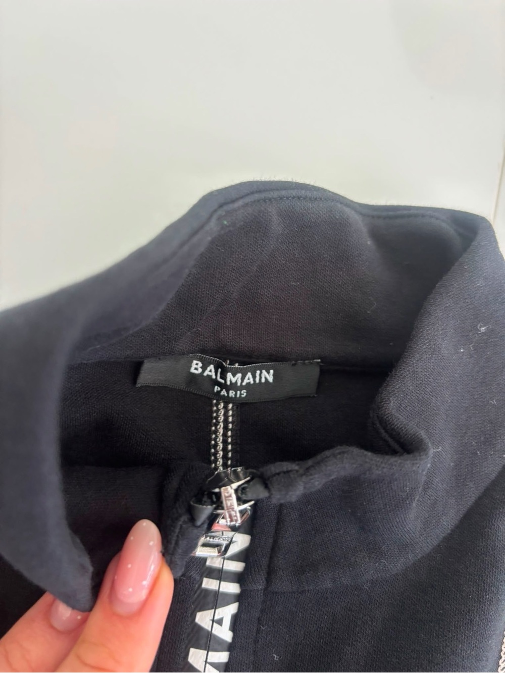 Balmain Men’s Black Zip-Up Logo Collar Sweater